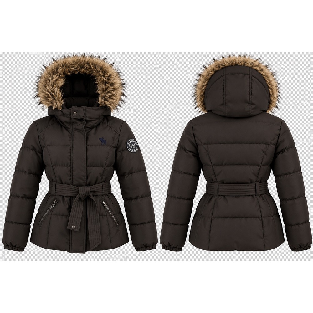 Abercrombie Kids Puffer Jacket Kids S Brown Faux Fur Hood Down Belted Parka